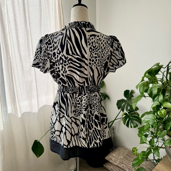 Vintage y2k Black and White V Neck Animal Print Tunic Top - Picture 5 of 5